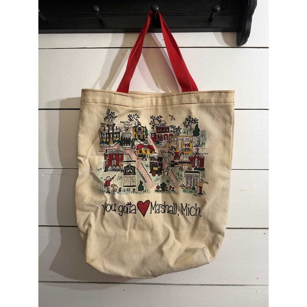 VTG Marshall Michigan Canvas Tote Bag Travel Souvenir National Historic Landmark